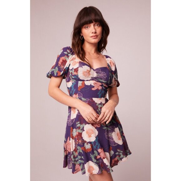 Band of the Free NWT Aimee Purple & Cream Floral Sweetheart Dress Sz Small Women - Picture 3 of 13